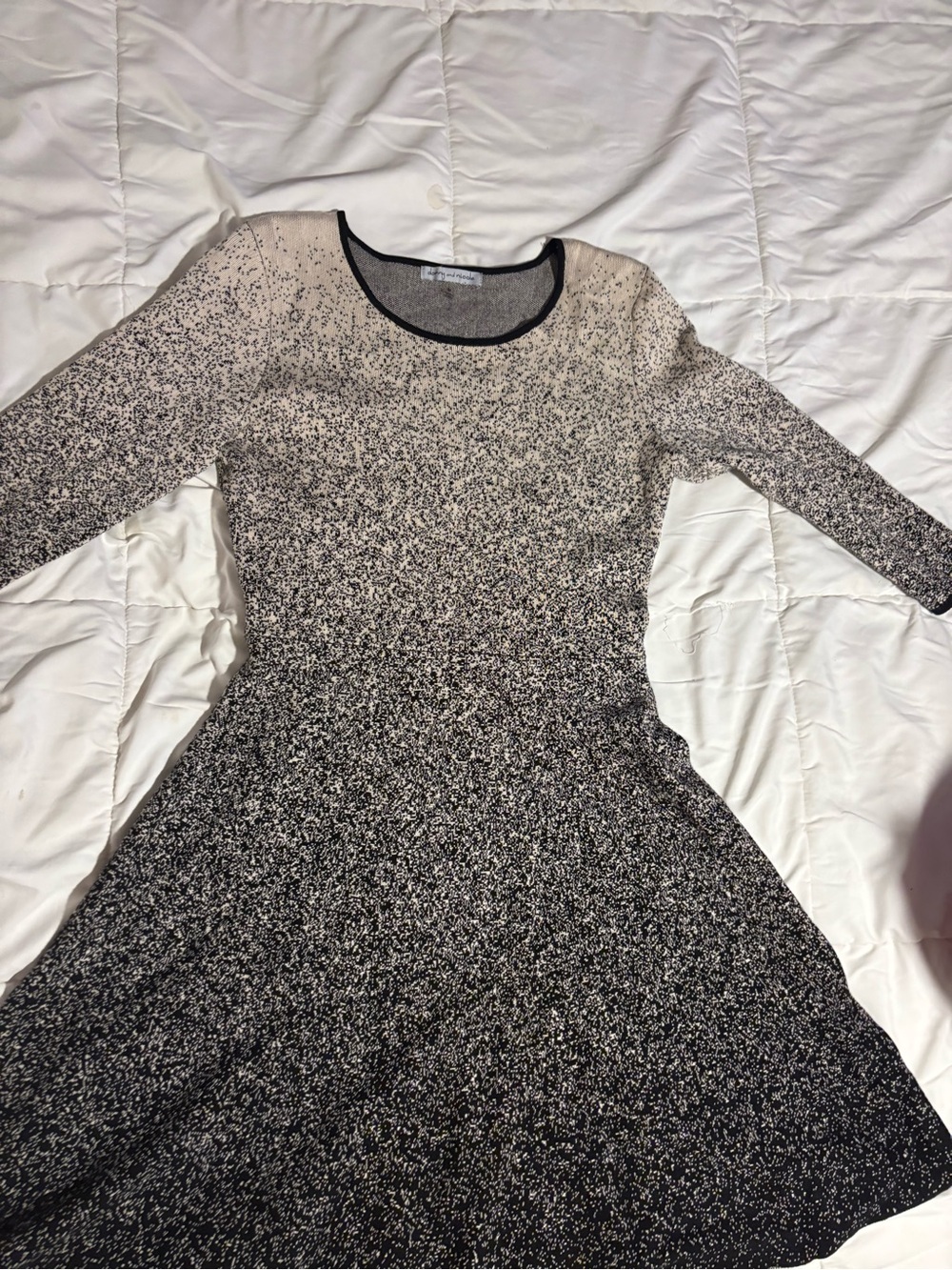 Danny & Nicole Black and Cream Ombre Long-Sleeve Fit-and-Flare Dress